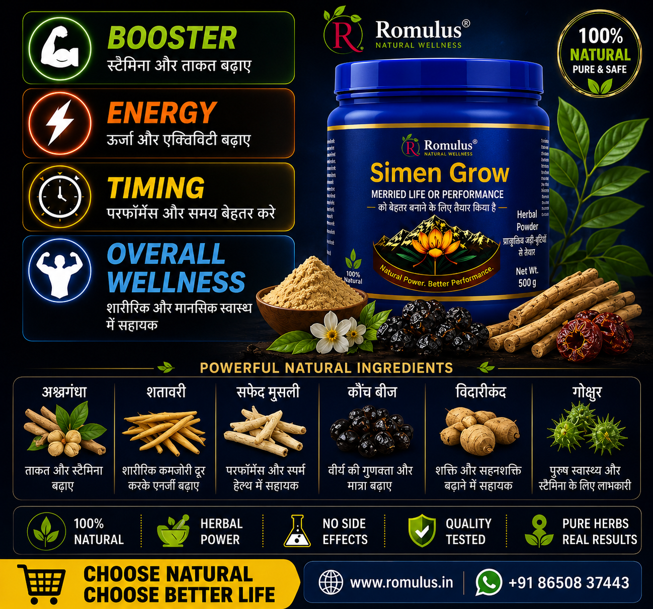 Romulus Simen Grow Powder 300gm + Majoon Simen Grow 500gm + Tila Khas Oil 10ml Romulus Complete Performance Combo